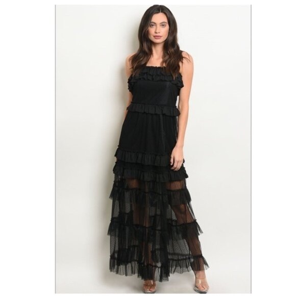 Sexy Black Layered Maxi Dress - Picture 1 of 3